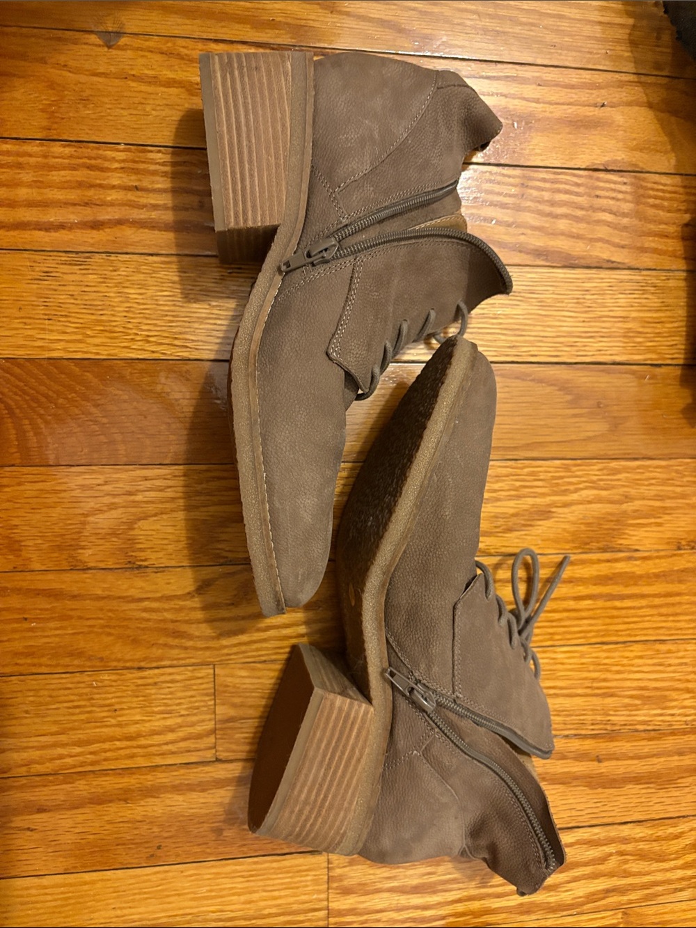 Lucky Brand Taupe Suede-Look Ankle Booties with Side Zip